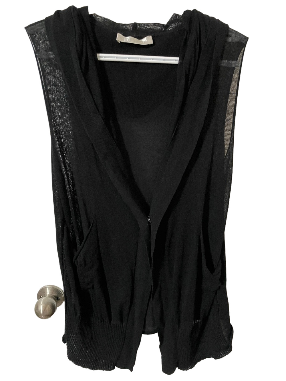 Crea Concept Black Linen Blend Sleeveless Hooded Knit Vest Size Small
